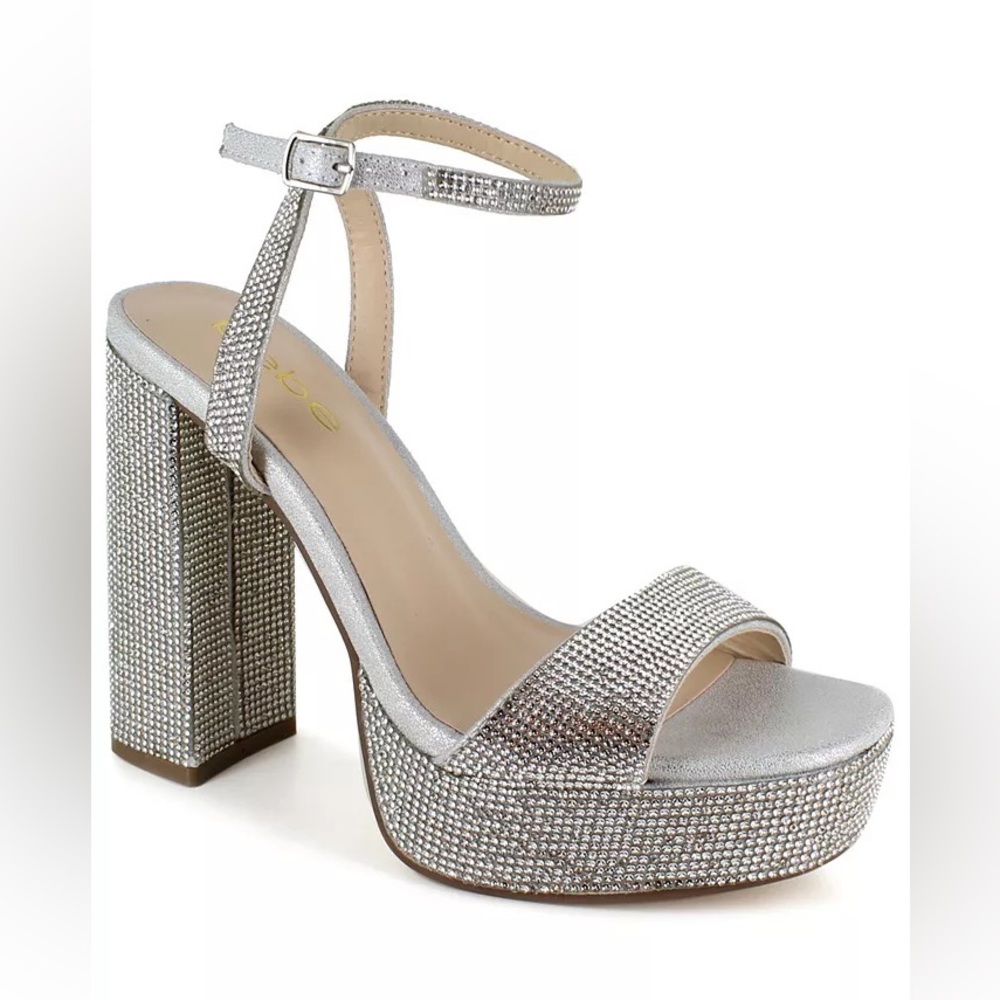 Bebe Areli Silver Platform Block Heels